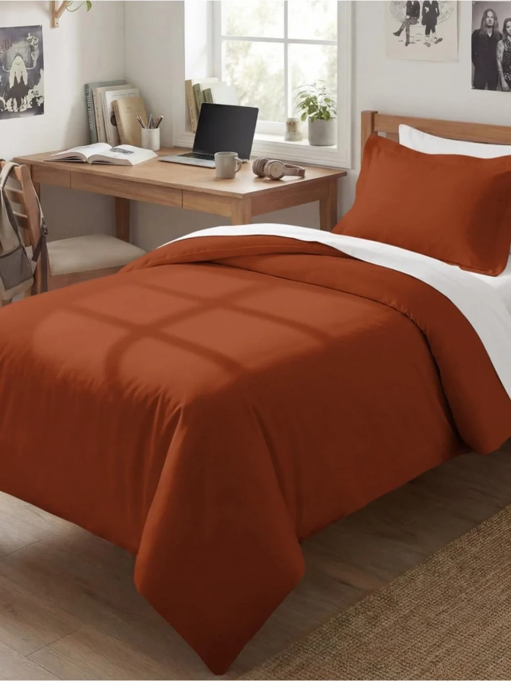 NEW Duvet Cover Twin/Twin XL - 2 Piece Set, College Dorm Room Ready, Terracotta